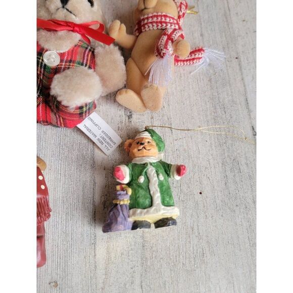 Vintage plush teddy bear coat Santa hat merry Xmas ornament variety home decor - Picture 4 of 10